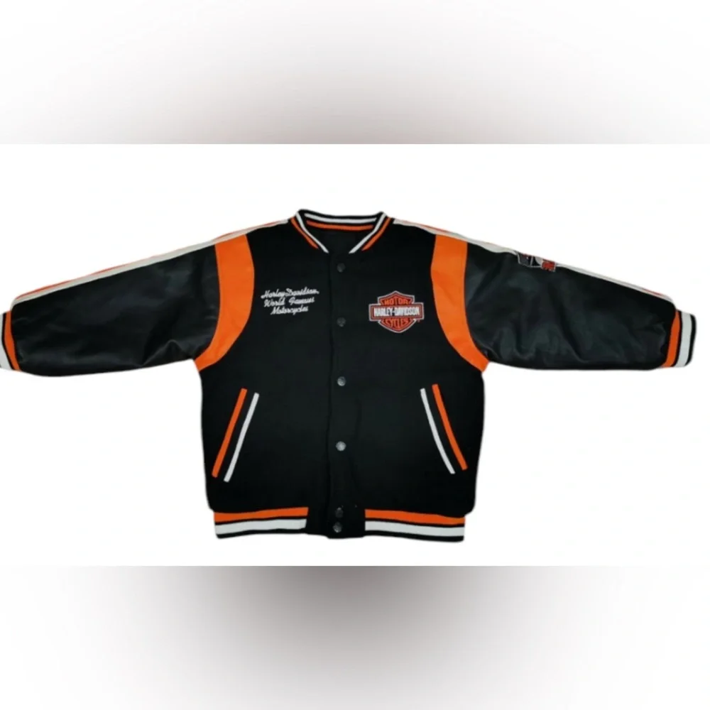EUC Harley Davidson Children Bomber College Reversible Jacket Motor Cycle SZ 7